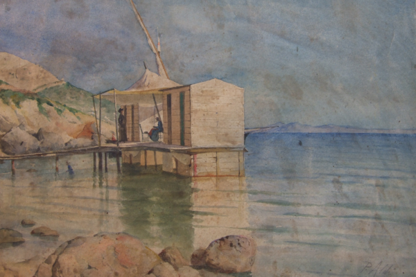 Pietro Aldi, Marina, acquerello, cm  45 x 56