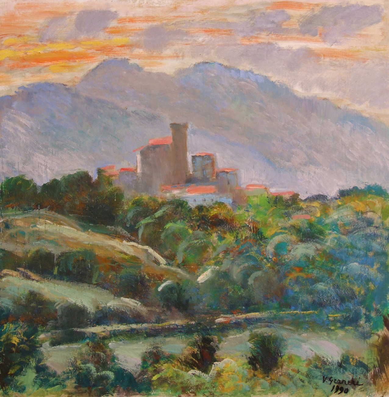 Vittorio Granchi – Il castello di Arcidosso al tramonto