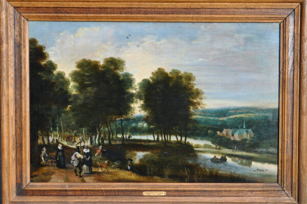 Adriaen van Stalbempt
(Anversa 1580 - 1662) e collaboratore
Paesaggio fluviale con compagnia elegante